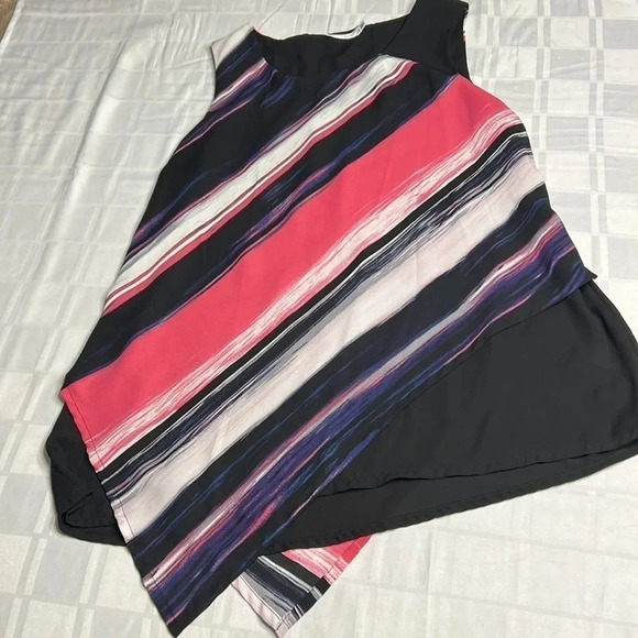 Y2K vtg RICKI’S top,sleeveless bold striped asymmetrical ,multicolor,fun - Picture 10 of 17